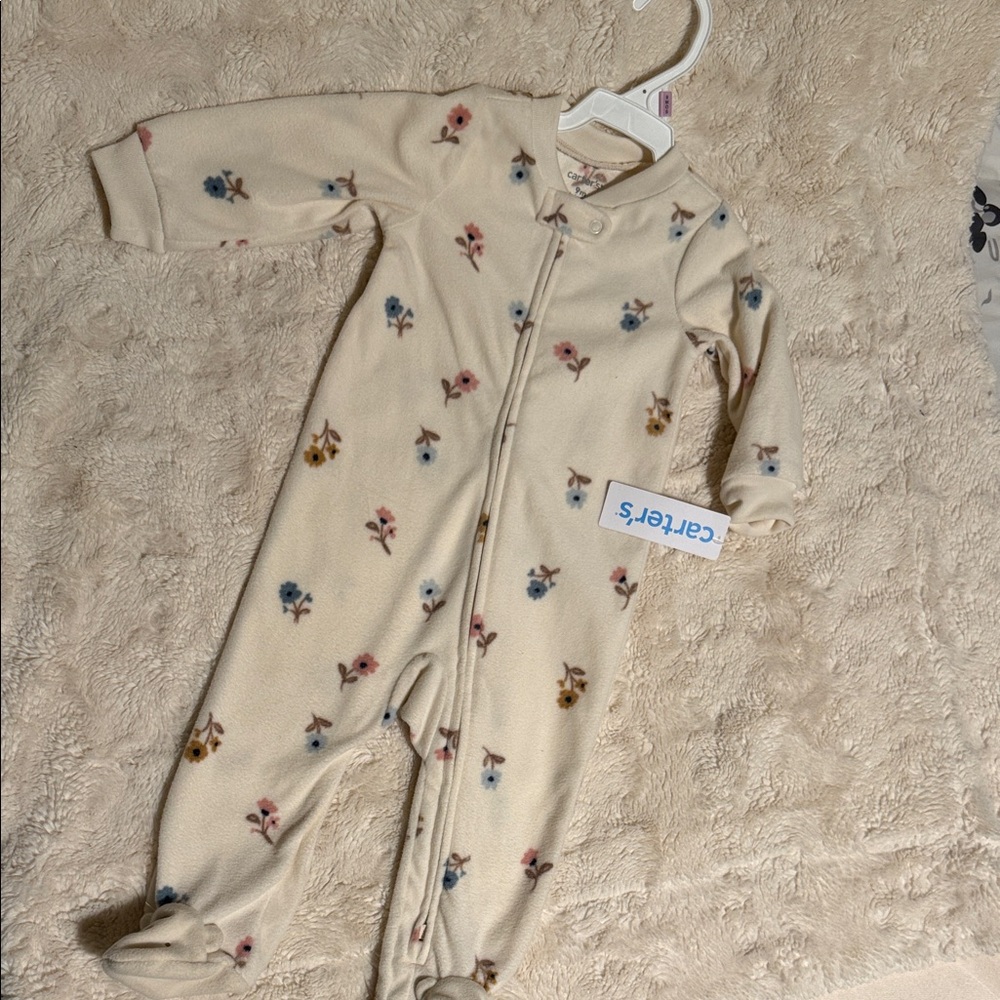 Carter's Cream Floral Baby Sleeper with Beautiful lavender Bunny. - Picture 2 of 4